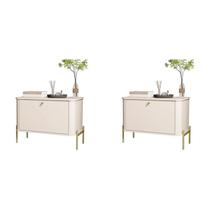 Conjunto com 2 Mesas de Cabeceira Curva 1 Porta Pés e Puxadores em Metal 76cm Tucupí