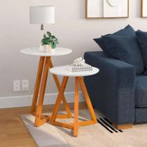 Conjunto com 2 Mesas Laterais Classic Branco e Madeira Conjunto com 2 Mesas Laterais Classic Branco e Madeira