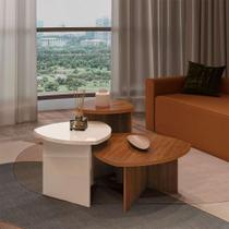 Conjunto com 2 Mesas Laterais e 1 Mesa de Centro Delta Cedro e Off White