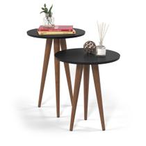 Conjunto com 2 Mesas Lateral e Apoio Sala Slim Preto Acetinado - Patrimar Móveis