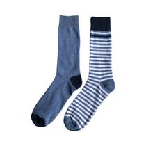 Conjunto com 2 Pares de Meias Lisa/Listrada Azul 39-44 - Basic+