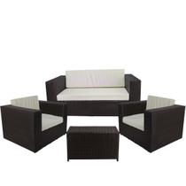 Conjunto com 2 Poltronas 1 Namoradeira Assento Estofado com Mesa Classe A - Branco Gelo Tabaco Conjunto com 2 Poltronas 1 Namoradeira Assento Estofado com Mesa Classe A - Branco Gelo Tabaco
