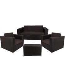 Conjunto com 2 Poltronas 1 Namoradeira Assento Estofado e Mesa Classe A - Marrom Tabaco