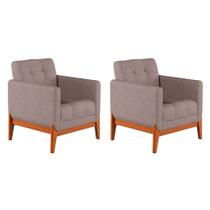 Conjunto com 2 Poltronas Brooks Linho Cinza e Amêndoa