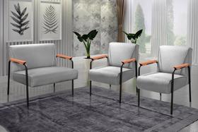 Conjunto com 2 Poltronas e Namoradeira Decorativa Jade Sala de Estar Cinza