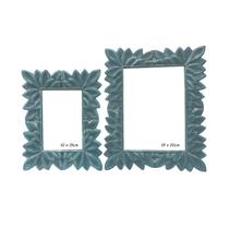 Conjunto Com 2 Porta Retratos Vintage Luxo 15x20 e 10x15cm Azul Adely Decor