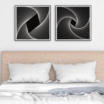 Conjunto com 2 quadros decorativos Abstrato fundo preto e linhas brancas.