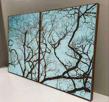 Conjunto com 2 quadros decorativos galhos secos e céu azul.