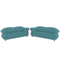 Conjunto com 2 Sofás Chesterfield Merlo 3 lugares 1,80 - Veludo Tiffany / Decoração, recepção, Barbearia, sala tv estar