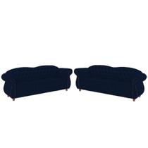 Conjunto com 2 Sofás Chesterfield Merlo 3 lugares 2M - Veludo Azul Marinho / Decoração, recepção, Barbearia, sala tv