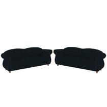 Conjunto com 2 Sofás Chesterfield Merlo 3 lugares 2M - Veludo Preto / Decoração, recepção, Barbearia, sala tv estar Conjunto com 2 Sofás Chesterfield Merlo 3 lugares 2M - Veludo Preto / Decoração, recepção, Barbearia, sala tv estar