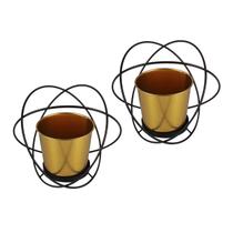 Conjunto Com 2 Vasos Decorativos Dourados e Suporte De Metal Verito Conjunto Com 2 Vasos Decorativos Dourados e Suporte De Metal Verito
