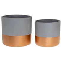 Conjunto Com 2 Vasos Em Cimento E Metal Cor Cobre St1662