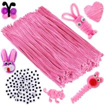 Conjunto com 200 Limpadores de Pipas e Olhos Wiggle Rosa para Artesanato