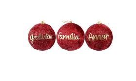 Conjunto com 24 Bolas Vermelha Palavras 6cm - NBOL6V12VM - Multiart Christmas