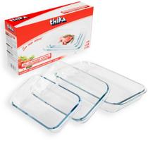 Conjunto com 3 Assadeiras de Vidro Retangulares Refratárias