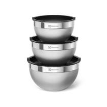 Conjunto com 3 Bowls Tigelas Inox e Tampa Plástica Electrolux