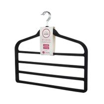 Conjunto com 3 Cabides Aveludados 4 Divisórias Preto - Casual Home