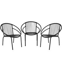 Conjunto com 3 Cadeiras Eclipse de Área, Fibra Sintética, Varanda, Decor, Artesanal Preto - PANERO