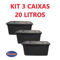 Conjunto Com 3 Caixa Organizadora Topa Tudo 20 Litros Preta