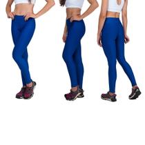 Conjunto com 3 Calças Legging Fitnes Suplex Lisa Cintura Alta Azul