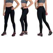 Conjunto com 3 Calças Legging Fitnes Suplex Lisa Cintura Alta Preta Conjunto com 3 Calças Legging Fitnes Suplex Lisa Cintura Alta Preta