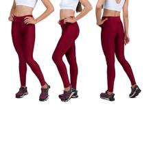 Conjunto com 3 Calças Legging Fitnes Suplex Lisa Cintura Alta Vermelha