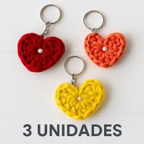 Conjunto com 3 Chaveiros Coração em Crochê Perfeito para Bolsas e Mochilas