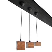 Conjunto com 3 Luminarias Minimalista Cannes de Teto Industriais em Cubo Madeira Vintage