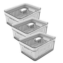 Conjunto com 3 Organizadores Clear Fresh com Cesto e Tampa 2.2L Natural KTE123NT - Ou