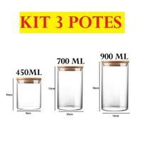 Conjunto Com 3 Potes 900mL 700mL E 450mL Acrílico Com Tampa Redondo Plástico Super Vedação Transparente Multiuso