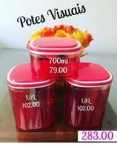 Conjunto com 3 potes da linha visual, vermelho da tupperware