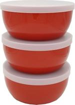 Conjunto com 3 Potes, Kit potes de ótima qualidade, 19x8cm 1,6l, parede grossa, Vermelho com Tampas