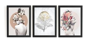 Conjunto Com 3 Quadros Linda Arte Mulheres Floridas Art Deco Conjunto Com 3 Quadros Linda Arte Mulheres Floridas Art Deco