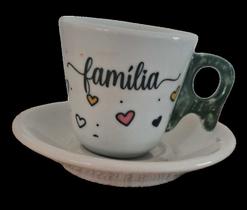 Conjunto com 3 xícara e pires cafe 80 ml decorado dizeres Conjunto com 3 xícara e pires cafe 80 ml decorado dizeres