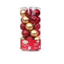 Conjunto com 30 Bolas de 6cm Vermelha e Dourada para Árvore de Natal - Festive