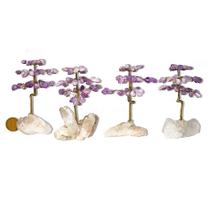 Conjunto com 4 Árvores da Felicidade de Ametista Natural na Drusa de Cristal