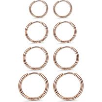 Conjunto com 4 Brincos de Argola em Aço Inoxidável Dourado para Mulheres