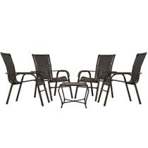 Conjunto com 4 Cadeiras Bela para Área Externa e Interna com Mesa Baixa de Centro - Cor Pedra Ferro