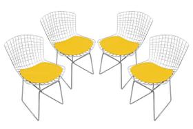 Conjunto Com 4 Cadeiras Bertoia Aço Inox Com Assento - Várias Cores - Bella Brasil Decor