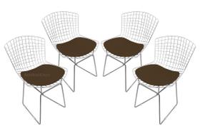 Conjunto Com 4 Cadeiras Bertoia Aço Inox Com Assento - Várias Cores - Bella Brasil Decor