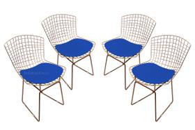 Conjunto Com 4 Cadeiras Bertoia Cobre Rose Gold Com Assento - Várias Cores