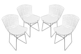 Conjunto Com 4 Cadeiras Bertoia Cromada Com Assento - Várias Cores