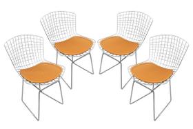 Conjunto Com 4 Cadeiras Bertoia Cromada Com Assento - Várias Cores