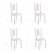Conjunto com 4 Cadeiras de Cozinha Florença Cromado e Branco Conjunto com 4 Cadeiras de Cozinha Florença Cromado e Branco