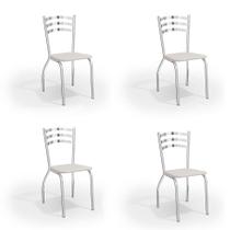 Conjunto com 4 Cadeiras de Cozinha Portugal Cromado e Branco