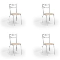 Conjunto com 4 Cadeiras de Cozinha Portugal Cromado e Nude Conjunto com 4 Cadeiras de Cozinha Portugal Cromado e Nude