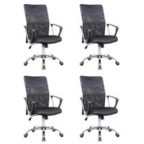 Conjunto com 4 Cadeiras de Escritório Diretor Giratória com Braços Vancouver Preta