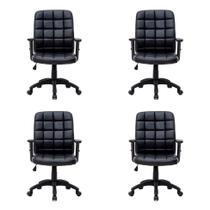 Conjunto com 4 Cadeiras de Escritório Diretor Giratórias Fitz com Braços Ajustáveis Preto