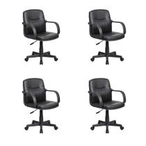 Conjunto com 4 Cadeiras de Escritório Secretária Clean Preta